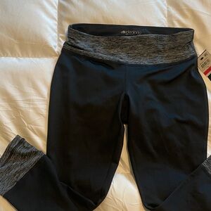 Ideology Black Crop Leggings with Heather Gray Fold-Over Waistband and Cuff NWT